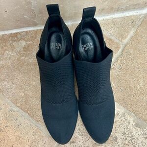 Eileen Fisher Black Stretch Knit Ankle Booties, Size 10, Excellent Condition